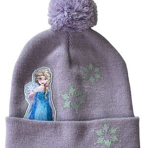 Frozen Elsa Purple Pom Pom Beanie Girls Kids Winter Hat One Size Disney